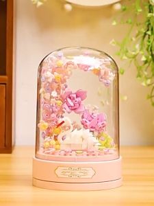 ตัวต่อดอกไม้ ช่อดอกไม้ DIY กล่องดนตรี หมุนได้ บล็อกของเล่น ของขวัญวันวาเลนไทน์ ของขวัญวันเกิด