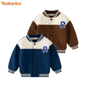 Rolanko Baseball Jacket for Kids Boys Splicing Coat Fall Winter Fleece Windbreaker Vintage Outerwear Casual Wear 2-9 Years