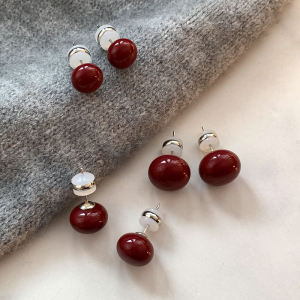2025 New Wine Red Cherry Pearl Stud Earrings Women Flat round Luxury High End Feeling Personality Hoops Jewelry Accessories