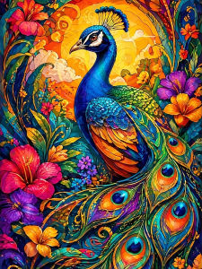 Huacan Full Square Round Diamond Painting Peacock Flowers Diamond Embroidery Animal Complete Kit Home Decoration