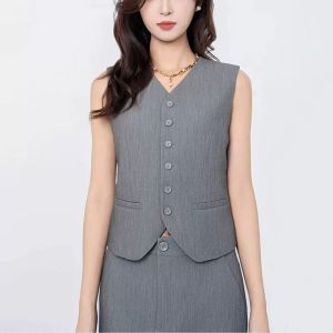 Slim Fit V-Neck Single Button Sleeveless Suit Jacket Womens Vest Top Fashionable Versatile Autumn Winter Polyester Blend
