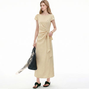 Yellow Waist-Cinching Slimming Mid-Length French Style Summer Dress