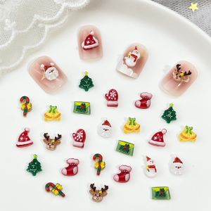 20pcs 2025 Mini Christmas Cartoon Nail Art Accessories Cute 3D Christmas Hat Snowman Resin DIY Nail Art Charms Decoration Parts
