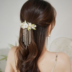 Fairy Linglan Flower Pearl Beautiful Tassel Back Pressure New Chinese Style Cheongsam Match Pearl Tassel Hairpin Spring Clip