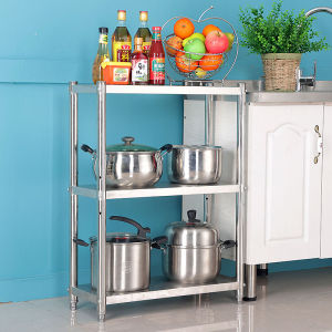 Stainless Steel Kitchen Storage Rack Floor Standing Fridge Gap Shelf Three Layers Wide 20/25cm Cabinet Organization Holder