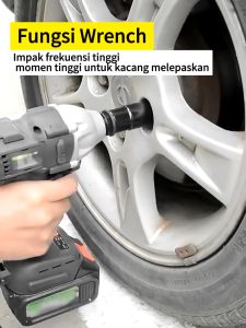 JIMCROWN Impact wrench Cordless Baterai Brushless 3200NM Torsi Tinggi Brushless bor impact baterai mesin impact buka baut Cordless Electric Wrench Rechargeable Torsi besar Mesin Bor Cocok untuk membuka baut / Bor Impact Baut CVT beton tembok kayu