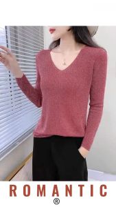 แฟชั่นผู้หญิง เสื้อแขนยาวไหมพรม ผ้ายืดใส่สวยเซ็กซี่ เสื้อหลวม