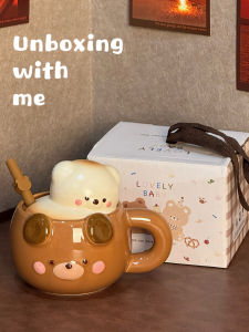 Cốc Cà Phê Gốm Dễ Thương Có Nắp Và Ống Hút Cốc Nước Cho Phụ Nữ Quà Tặng Sinh Nhật Cho Bạn Thân Thiết Kế Gấu Dễ Thương