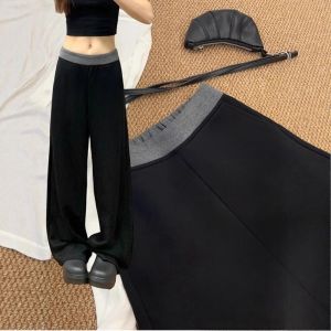 Quần Ống Đứng Màu Đen Cho Nữ Mùa Thu Mới Cạp Cao Thon Gọn Quần Thể Thao Rộng Rãi Đi Bộ Đường Dài