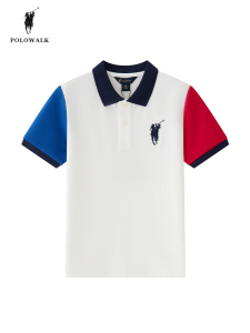 POLOWALK Kids Short Sleeve T-Shirt Shoulder Insertion Color Block Summer New Style Childrens Polo Shirt Trendy Cotton Blend Elastic Fiber