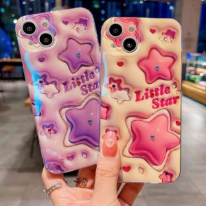พลอยเทียมบลูเรย์เคสโทรศัพท์ IMD รูปดาวสีชมพูและสีม่วงสำหรับ iPhone 7-15