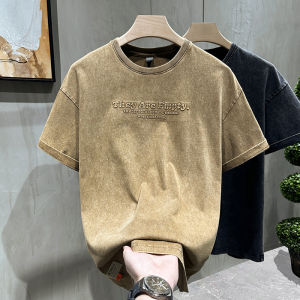 New Heavyweight Washed Pure Cotton Short Sleeve T-Shirt Men Summer Loose Trendy Brand Ins High Street Half Sleeve Body T-Shirt