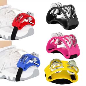 IRIN | Orff Double Row Foot Mounted Jingle Bell Sturdy Plastic Frame with Metal Jingles Adjustable Foot Strap for Music Teaching Use