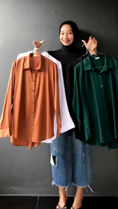 Kemeja Rayon Twill Blouse Wanita Atasan Lengan Panjang Kemeja Wanita Terbaru 2025 Atasan Kancing Depan Busui
