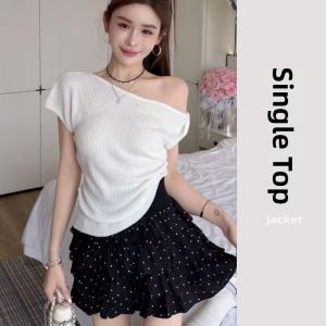 YUEZHONGWEI | Off Shoulder Irregular One-Shoulder Slim Fit T-Shirt