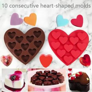 1/2PCS Silicone 10 Consecutive Heart-shaped Molds DIY10 Heart Shaped Ice Grid High Temperature Resistant Jelly Pudding Cake Mold
