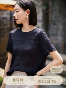 Silk Elegant Summer Womens Short Sleeve Round Neck Shirt