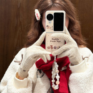 Creative Brown Bread Bear Flip Cover for OPPO Find N3 Flip Foldable Screen N2 Flip Sheepskin Protective Case N3 Flip Anti-Fall Full Cover Cute Cartoon Womens Flip Cover