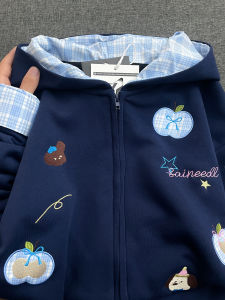 American Style Embroidered Dog Pattern Hooded Open Cardigan Sweatshirt Womens Spring Autumn Korean Lazy Chic Zipper Jacket