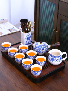 Automatic Blue And White Porcelain Tea Set Travel Bag Rotation Leisure Tea Pot Fresh Style Chinese Traditional Handmade Diningware