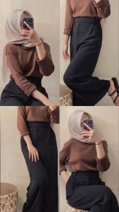 Atasan Wanita Kaos Rib Lengan Panjang Premium