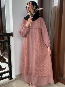 DSY Afiqa Gamis Wanita Muslim Ceruti Mix Brukat LD 110 Ringan Lembut dan Elegan