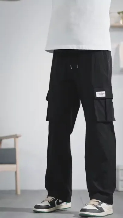 Celana Cargo Panjang Pria Korean style loose pants celana Olahraga Sport Jogging Big Size baggy pants Oversize longgar Celana training keren murah celana jumbo celana banyak kantong sweatpants quick dry cargo hitam