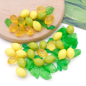 10/20/60pcs Side-Hole Semi-3D Resin Fruit Lemon Versatile Stud Earring Pendants with Acrylic Mini Leaves - DIY Accessory Materi