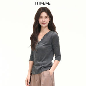 HTMEME | Elegant High-Quality Half-Button Mid-Sleeve Knit Top