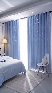 1 Panel Gray Luxury Double Layer Curtain With Sheer Fabric Star Sheer Curtain Drape 101.6*213.4cm/40"*84"