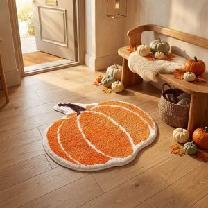 VIKAMA Fall Pumpkin Shaped Doormat Anti-slip Water Absorb Rug Halloween Party Farmhouse Porch Entry Decor Pad