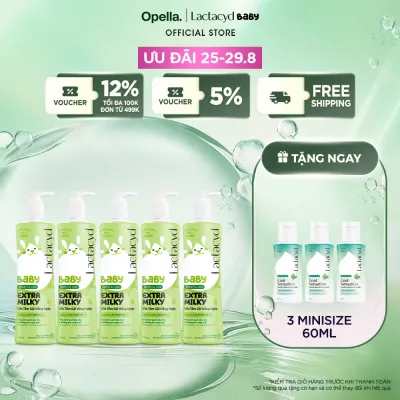 Bộ 5 chai Sữa Tắm Gội Trẻ Em Lactacyd Baby Extra Milky Làm Sạch Dịu Nhẹ và Dưỡng Ẩm Vượt Trội 500ml/chai