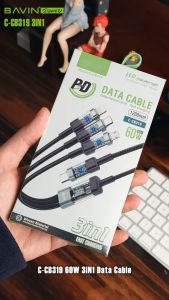 BAVIN CB319 60W PD Fast Charging 3-in-1 Nylon Braided Data Cable Compatible for iPh & Android (Supports 17 Series)