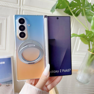Luxury Transparent Gradient Rotating Bracket Magnetic Case For Samsung Galaxy Z Fold 7 8 6 5 For Magsafe Shockproof Back Cover