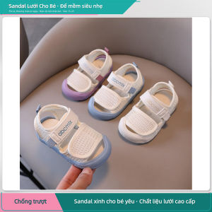 Sandal Đế Mềm Cho Bé Mới Biết Đi Lưới Thoáng Khí Khóa Dán Velcro Chống Trơn Màu Pastel