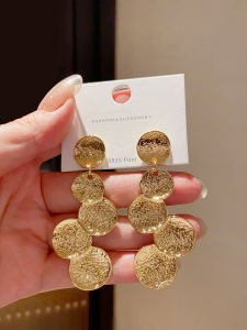 Retro Exaggerated Geometric Round Slice Irregular Women's Earrings 18K Gold Cold Style Niche Ear Jewelry Fashion Accessories