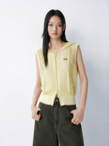PEACEBIRD | Summer New Yellow Leisure Hooded Knit Vest