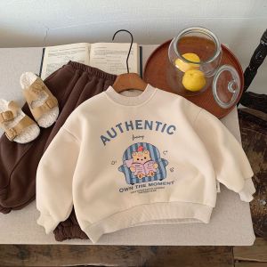 Children Thick Plush Sweatshirts 2-8 Years Old Boy Cartoon Printed Pullover Shirt Winter Girls Fashion Multi Colored Thick Top