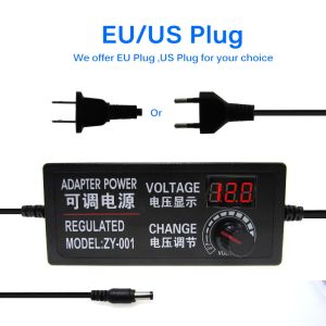 Adjustable Power Supply Adapter AC To DC 3V 9V 12V 24V 3A 5A Universal Adapter EU/Us Plugwith Display Screen Voltage Regulated