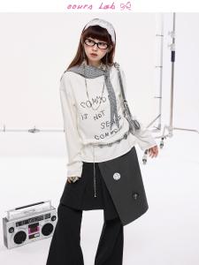 OOURSLAB Original Oversize Long Sleeve T-Shirt Embroidered Letter Hat Women Autumn Cotton Casual Style round Neck Top