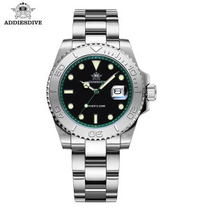 ADDIESDIVE Mens Dive Watch 200m Water Resistance BGW9 Super Luminous Ceramic Bezel Stylish Mens Stainless Steel Quartz Watch