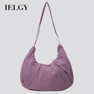 IELGY Large-Capacity Solid Color Cloth Bag Pleated Cross-Body Commuter Nylon Cloth Dumpling Bag
