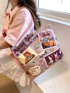 Large Capacity Canvas Bag with Zipper for Women New Style Student Commuting Shoulder Bag Handbag Casual Leisure Fashion