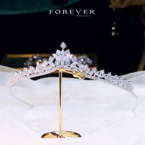 Elegant Simple Micro-Paved Zircon Crown Hair Accessory for Women Birthday Wedding Party Female Fashion Jewelry Headwear