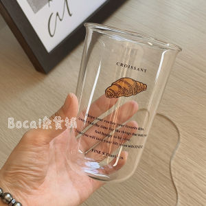 High Aesthetic Value Glass Juice Cup Coffee Cup Breakfast Milk Cup Flip Opening Corner Bag Shape High Borosilicate Glass Cup