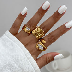 Ingemark 3Pcs/Set Luxury Rhinestone Open Rings for Women Fashion Statement Vintage Irregular Adjustable Rings Daily Jewelry Gift