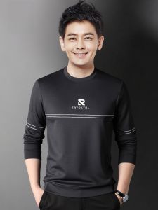 ROMON | Loose Fit Round Neck Pullover Long Sleeve Sporty Casual Print T-Shirt Base Layer Shirt For Men By Romon Polyester Fabric