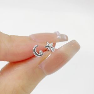 LAZO DIAMOND Star and Moon Diamond Stud Earrings in 9k White Gold