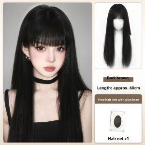 MONLEYTA | Womens Long Straight Hair Wig Thin Summer Style Airy Bangs Sweet Natural Look Full Head Lolita Round Face Popular JK