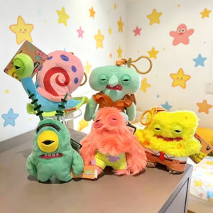 Bandai | Original Fuggler SpongeBob Patrick Keychain Bag Charm for Backpack Decoration Soft Plush Doll Teeth Monster Ugly Cute Funny Toy